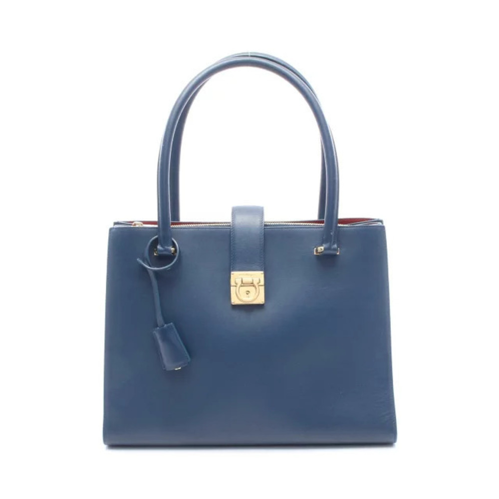 Salvatore Ferragamo Gancini Tote Bag Leather Blue